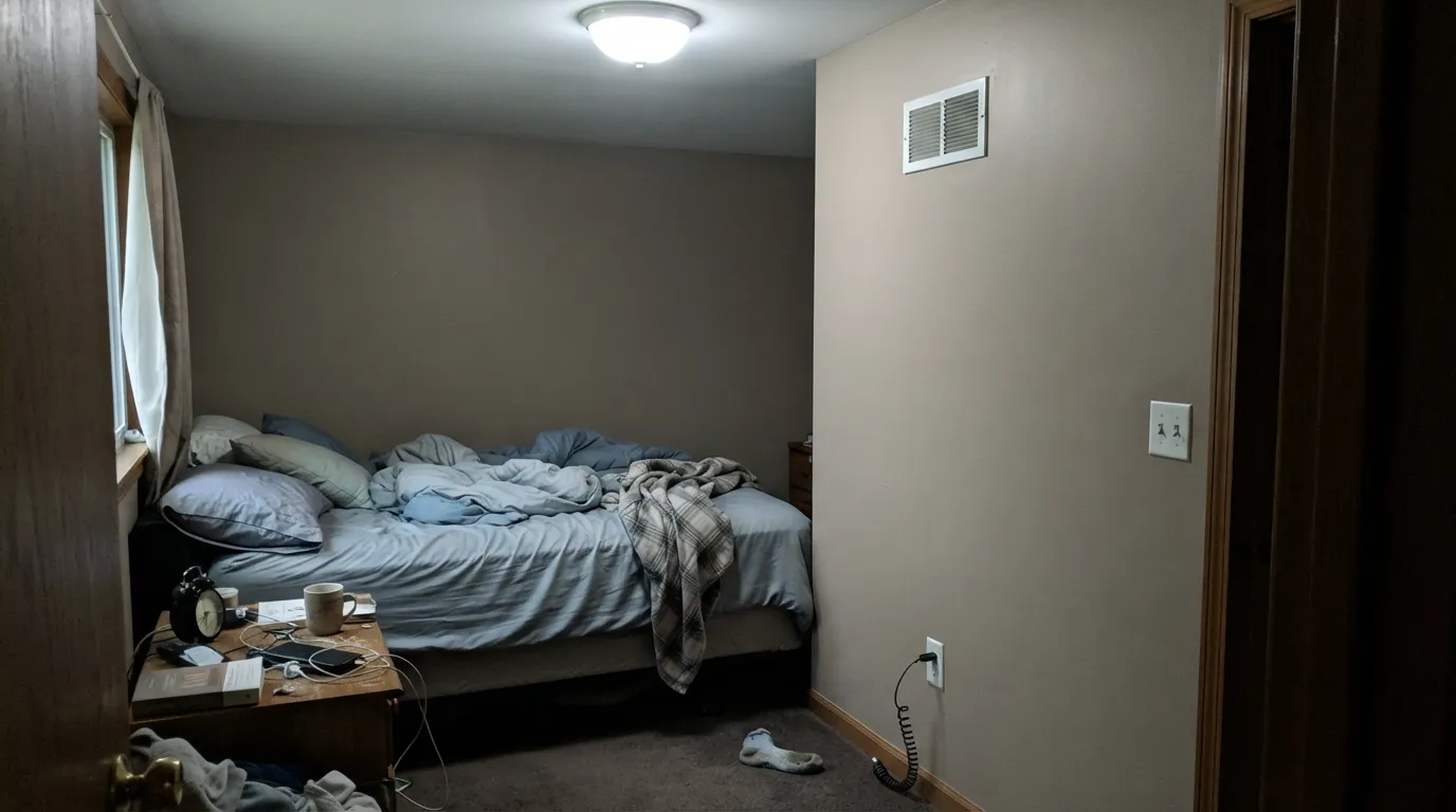 The honest shot: cool light with no lamps strips the warmth out and leaves a flat, muddy gray — the exact situation to test for before committing to a whole room.