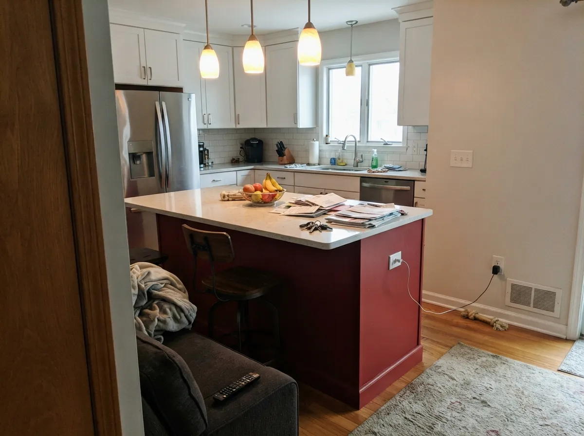 In doses — an island carries the color while the rest of the kitchen stays light and workable.