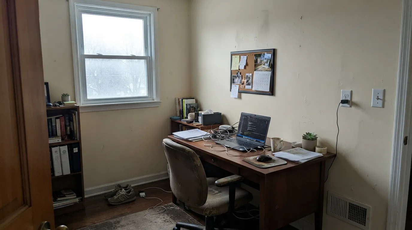 The honest shot: dim north light drains the warmth out and leaves a flat, beige-grey cast — the situation behind most "this looked more yellow on the chip" complaints.