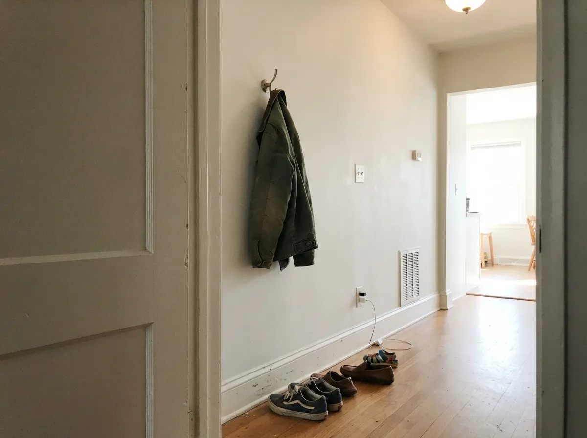 Semi-gloss Jane trim under a deeper wall color — the same quiet job White Dove trim does in a thousand other houses.