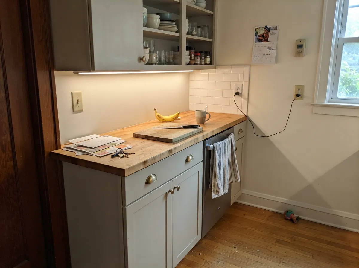 Satin Real Real on cabinets — at LRV 65 it hides knuckle marks a true white would broadcast, and it likes brass and wood.
