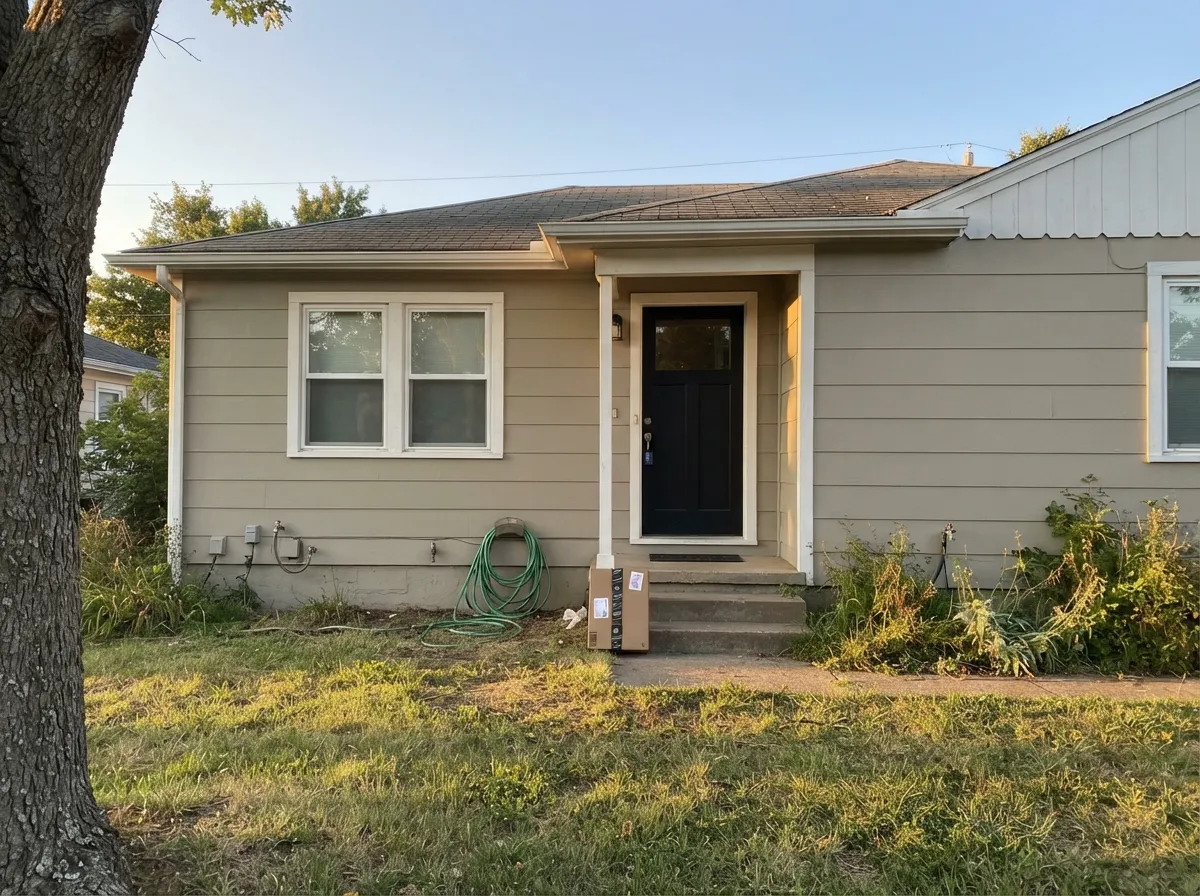 Its best-documented job: exterior siding, backed by Behr's own fade-protection line, paired with a warm white trim and a true-black door.