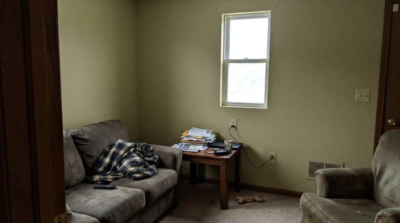 The honest shot: cool north light with no lamp backup drains the yellow out and leaves a flat, muddy khaki — the exact letdown buyers describe when they expected the sunlit-meadow look from the chip.