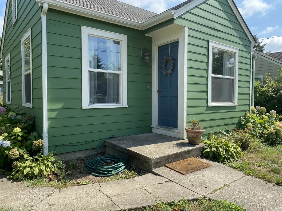 Outside with white trim and full sun, the green stays crisp instead of murky — the cottage look it's built for.