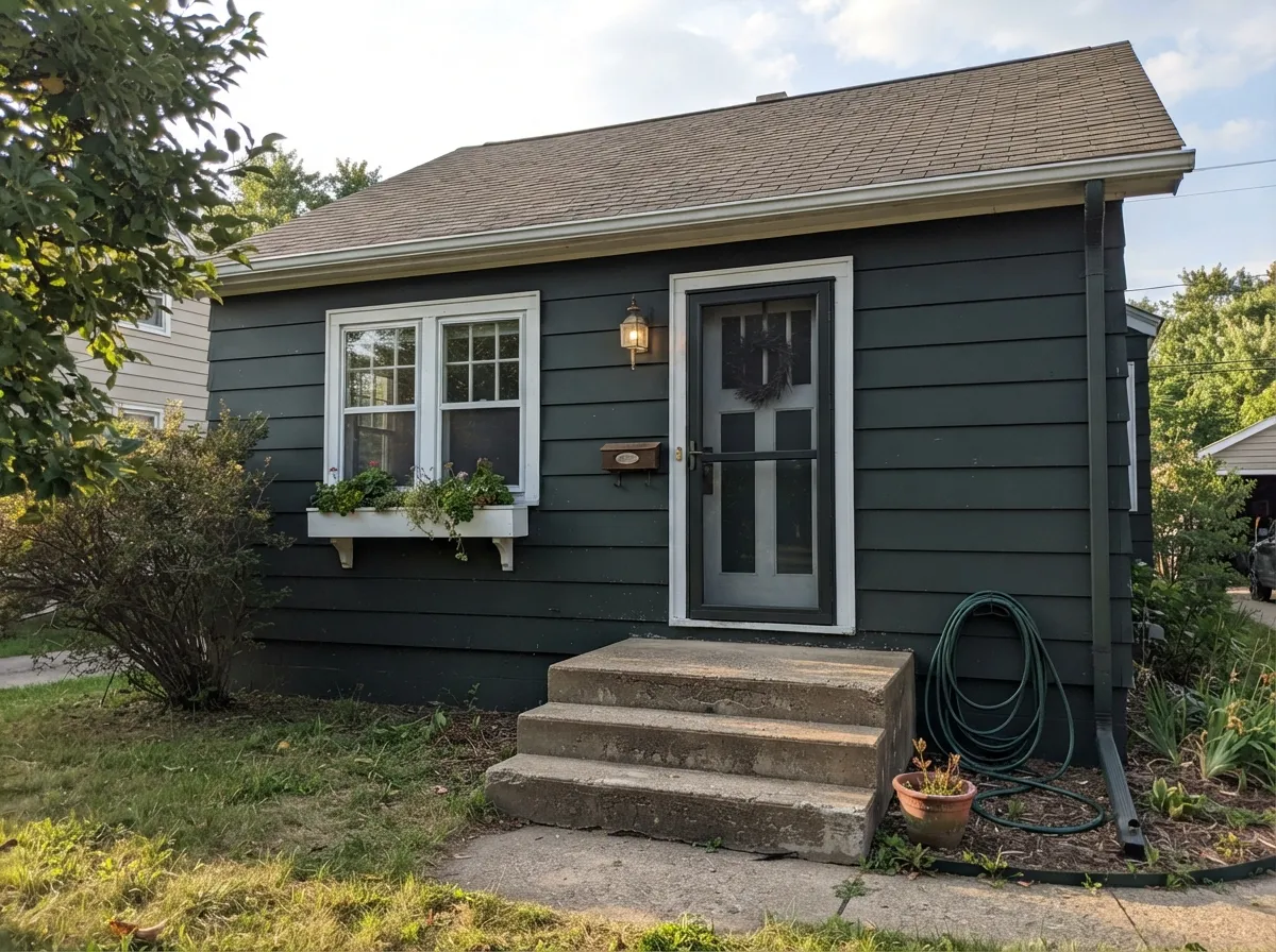 Full sun is kinder to this color than most indoor light — the siding reads as a rich, sophisticated near-black from the curb, not flat charcoal.