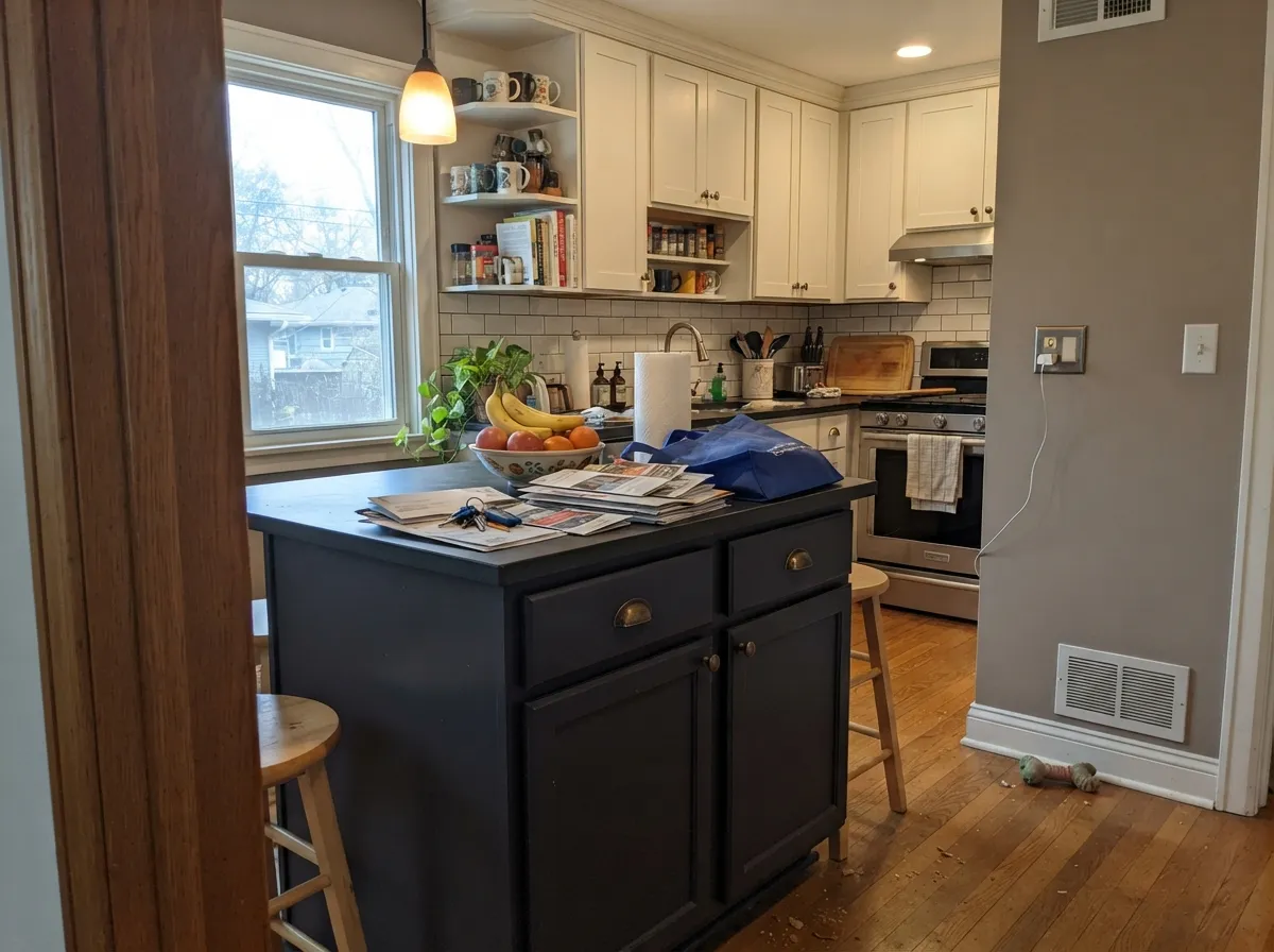 As an island under warm white cabinets, the cool undertone finally reads as more than plain black.