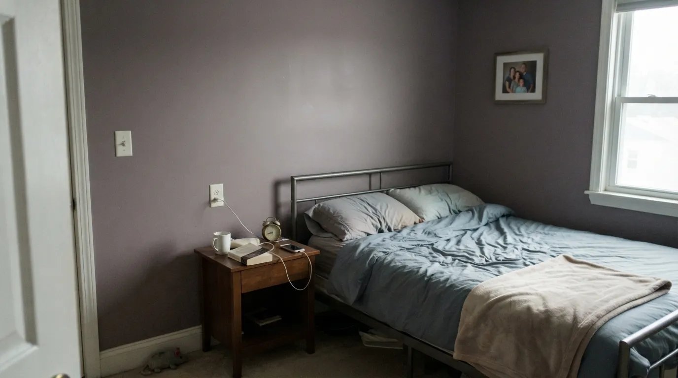 The honest shot: cool north daylight with no lamps on, and the purple half of the color takes over — the "why does my mocha look purple" complaint in one photo.