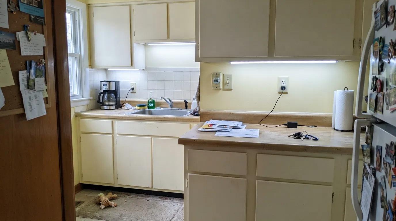 The honest shot: cool LED light and no daylight, and the "butter" disappears — this is the flat off-white the disappointed reviews describe.