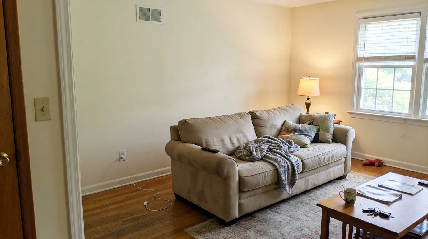 Cameo White carrying a whole room in honest daylight — bright enough to read as a true white, warm enough not to feel cold.
