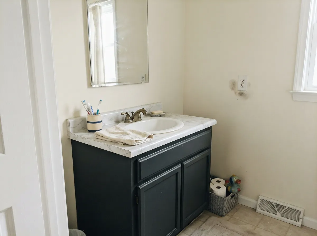 In small doses — a vanity, not the whole room — it carries the depth without asking the walls to compete.