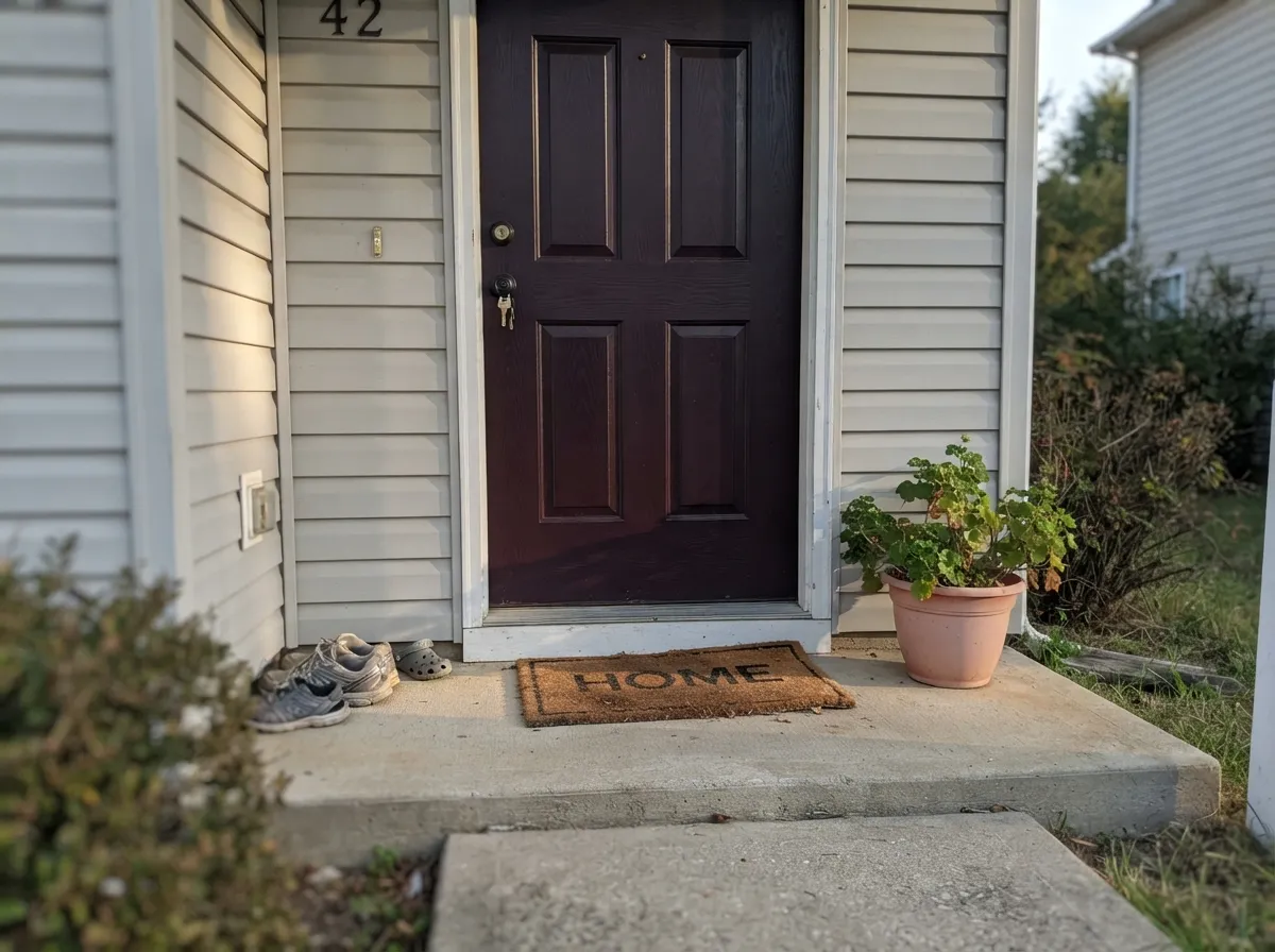 Full sun is what this color needs — on a front door it reads as a confident, unmistakable wine-red, not a near-black.