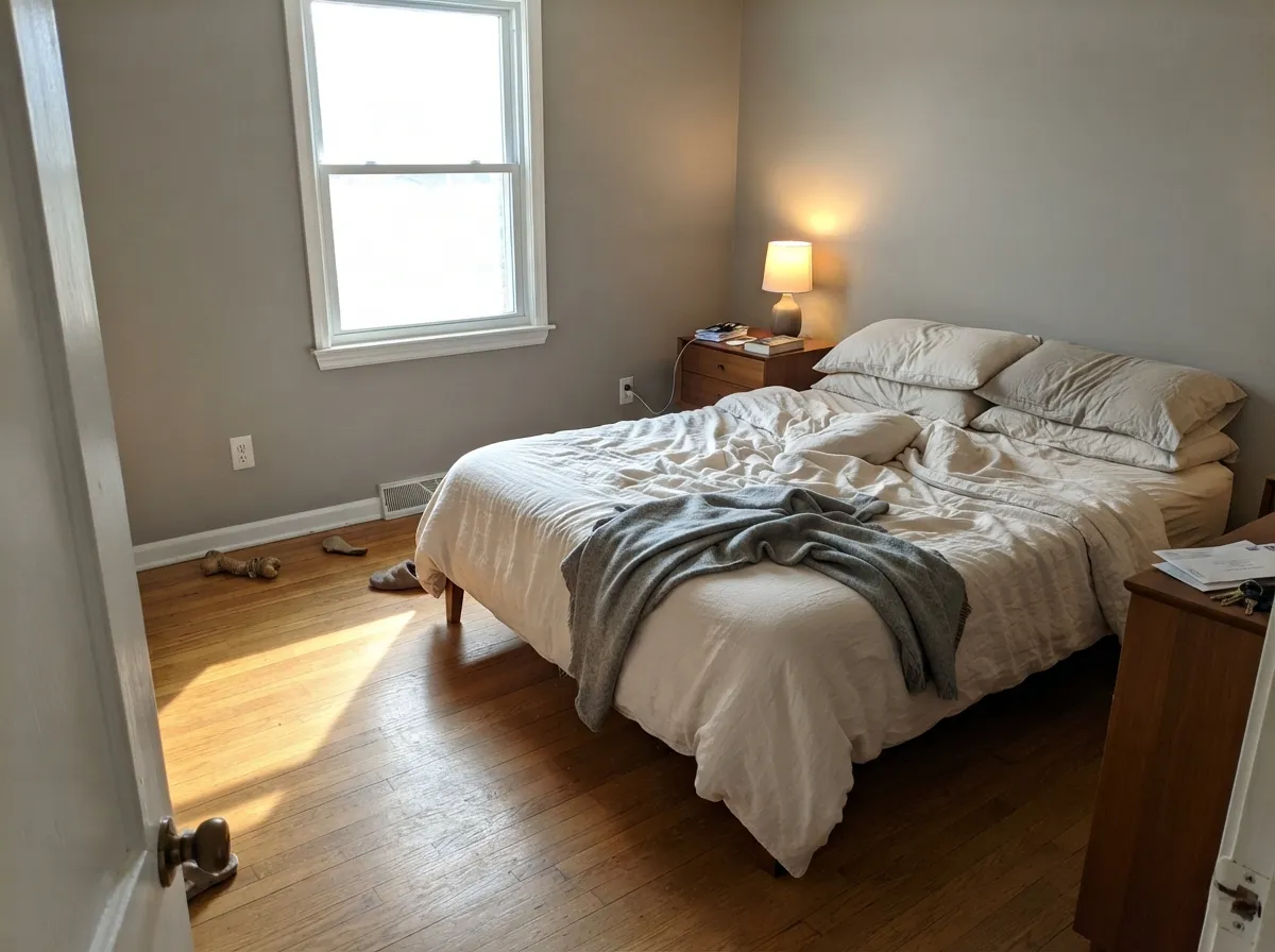 Same paint, south light instead — the yellow whisper takes over and the wall goes soft and warm.