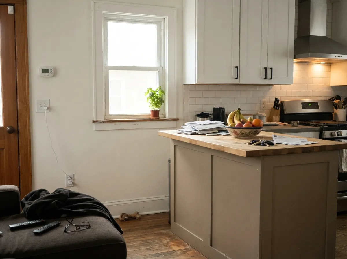 As an island color under white cabinets, Coco reads like a deliberate warm accent instead of the whole room's decision.