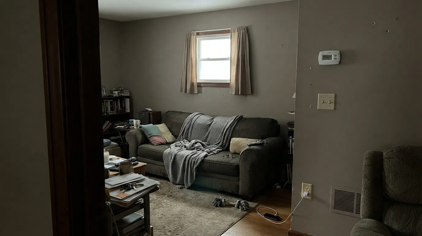 The honest shot: in a small, dim north room the brown drops out and Coco reads flat and muddy — the exact light where this color disappoints.
