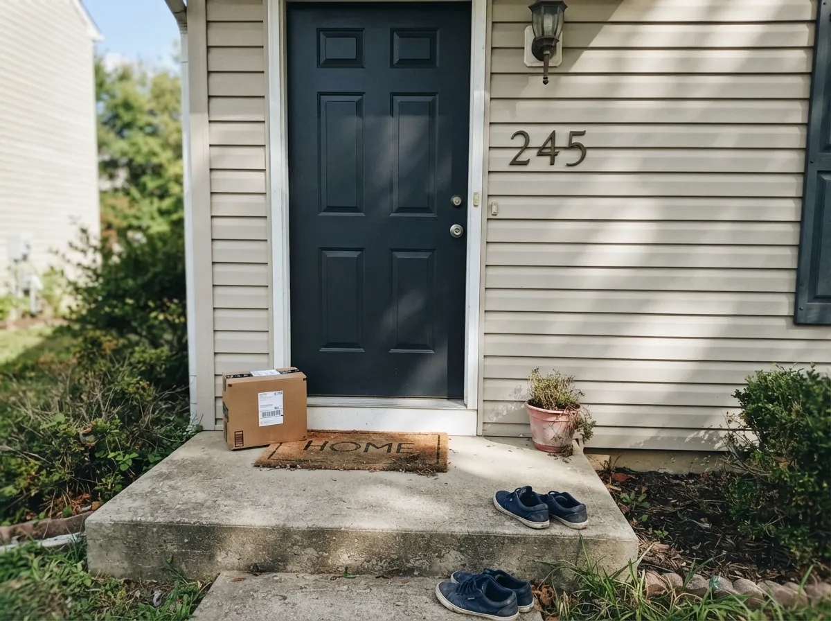 The color that made 2024's most photographed front doors — real sun on it reads cool charcoal-navy, not jet black.