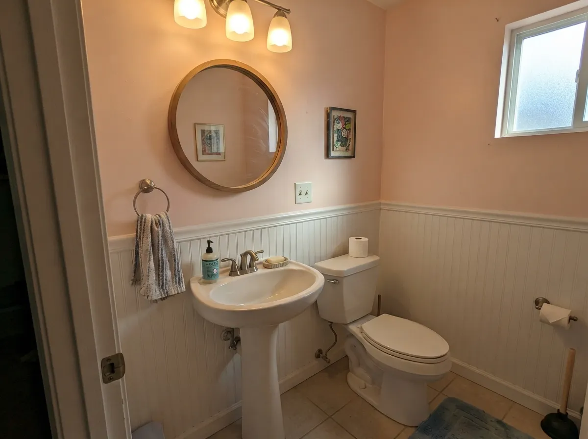 The wainscoting trick: breaking the wall in half with white physically stops the color from bouncing off itself.