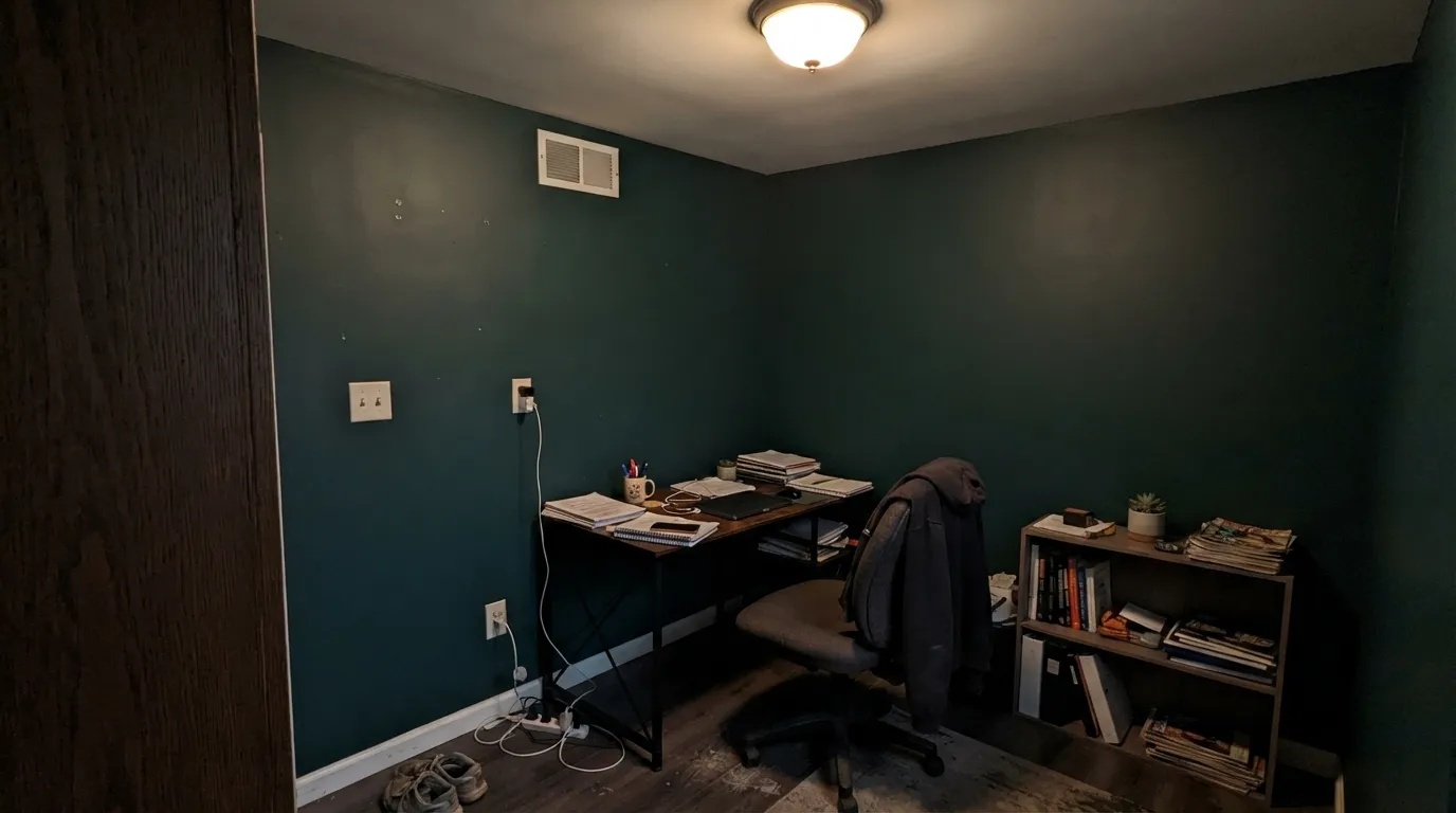 The honest shot: with no direct light on it, Dark Everglade just reads black — the exact situation behind most disappointed first impressions of this color.