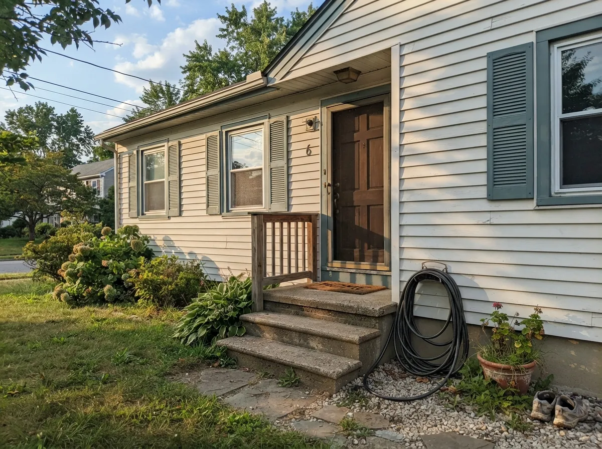 Outdoors on shutters and window trim against a soft off-white body — the blue-green holds its color in full sun.