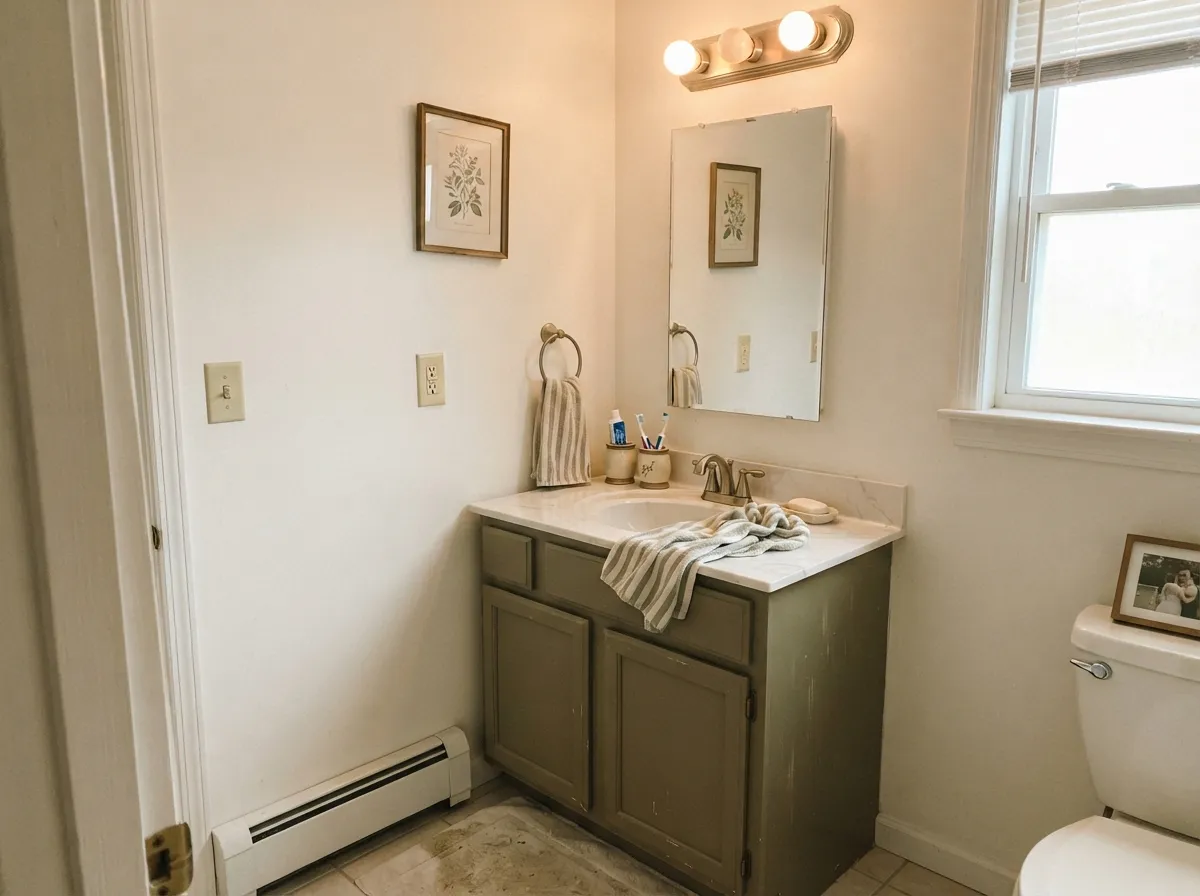 A vanity is the lowest-risk way to try Ecological — real window light keeps it looking intentional, not dated.