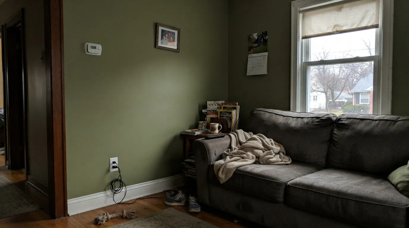 The honest shot: a dim north room with no lamps drains the yellow out and leaves Ecological reading muddy khaki — the exact complaint behind its RISK rating.