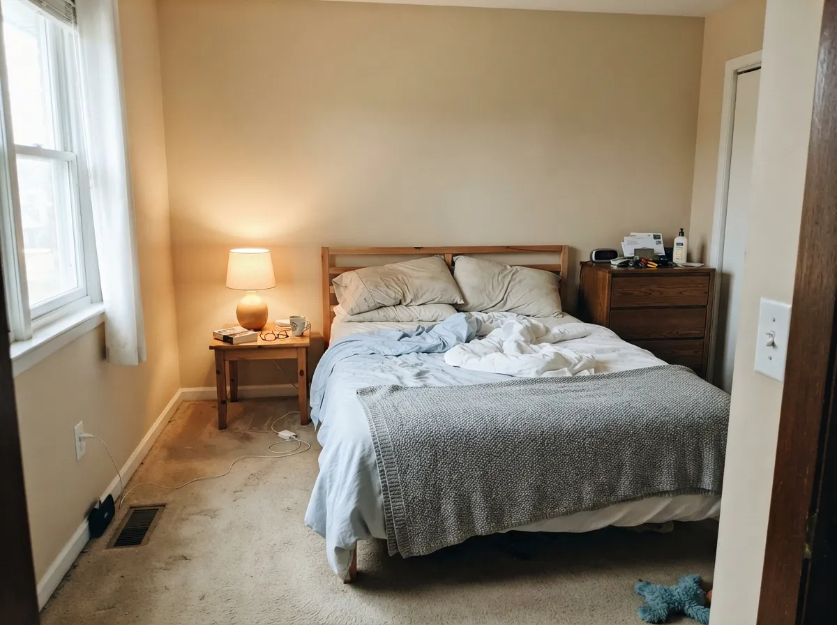 In east morning light the beige stays quiet and restful — warm without any yellow in it.