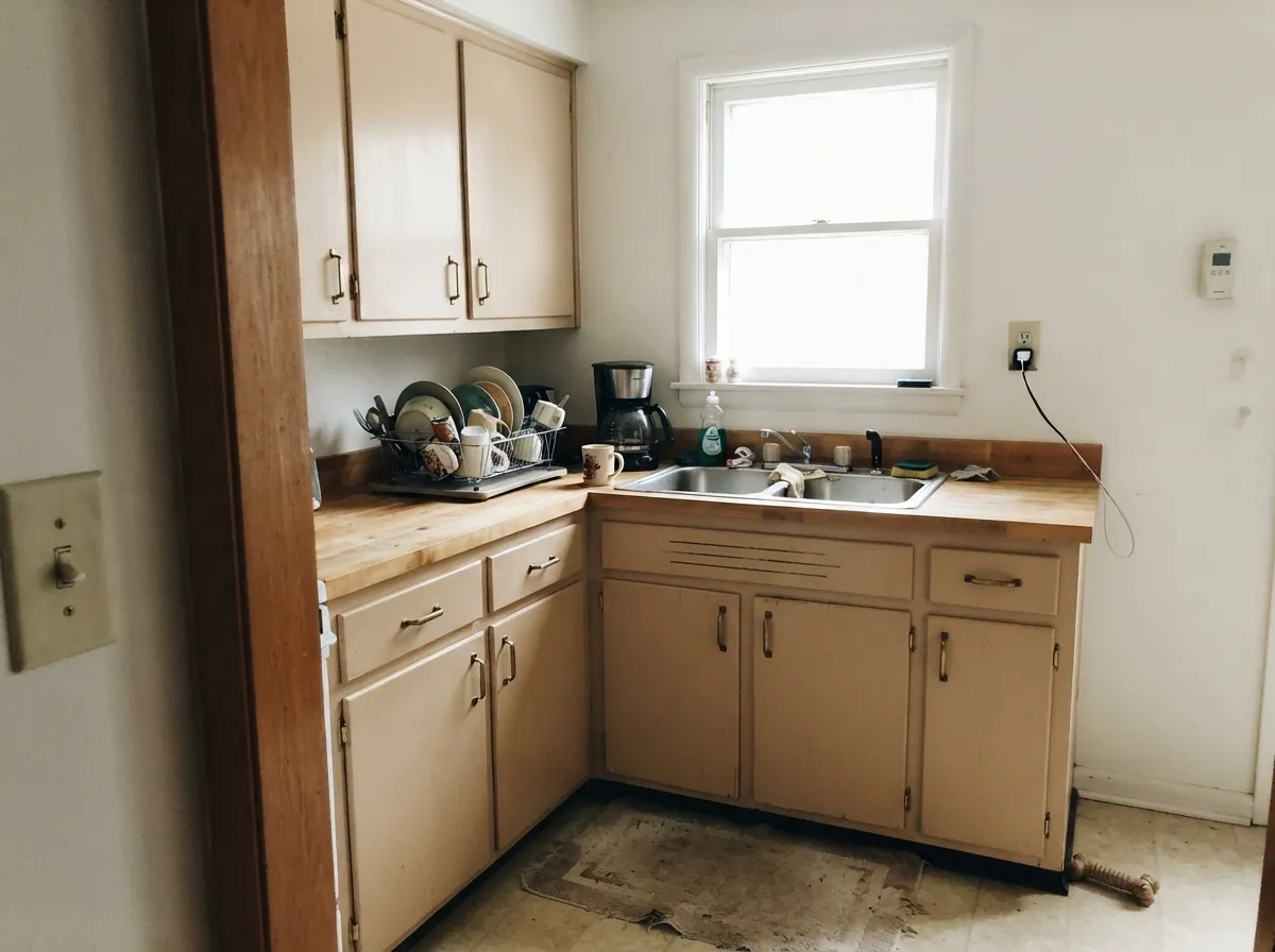 On cabinets with butcher block and brass it reads soft and warm — and hides handprints far better than white would.