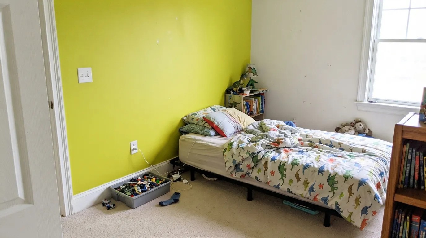 Fresh Apple doing the job it is actually good at — one wall of a kid's room against soft white, bright without taking the whole room over.