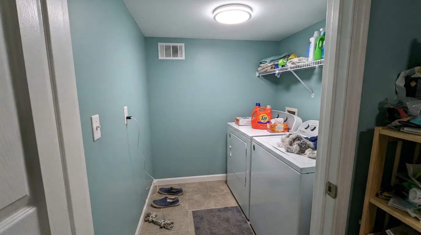 The honest shot: cool LED light with no daylight flattens Half Sea Fog to a dull, minty gray — the exact situation behind every "it didn't turn out the way I expected" story.