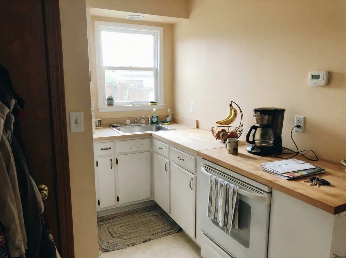 Against white cabinets, wood and brass it reads warm and deliberate — the color's second-best room.