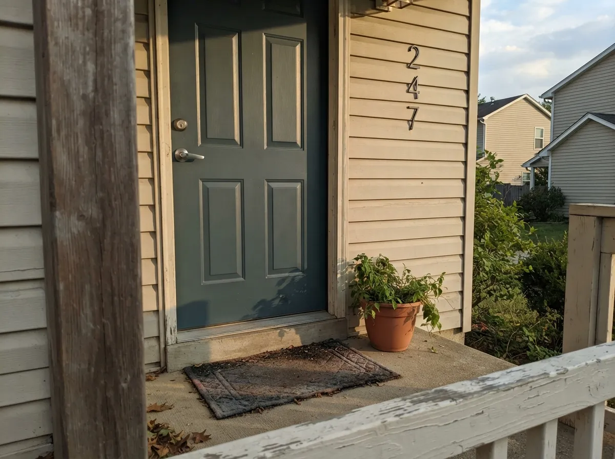 As a front door color it reads as a confident, current alternative to black or navy — one saturated note against a pale facade.