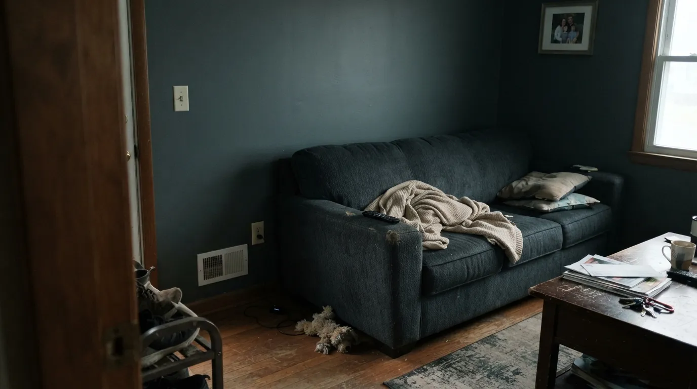 The honest shot: without real daylight or warm lamps, Juniper Ash loses its blue-green entirely and reads as a flat near-black — the exact situation behind the disappointed reviews.