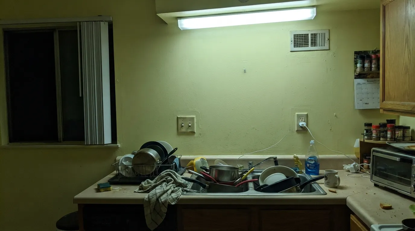 The honest shot: under cool fluorescent light with no daylight, the warmth drains out and the yellow goes flat and faintly green — swap the bulb before you blame the paint.