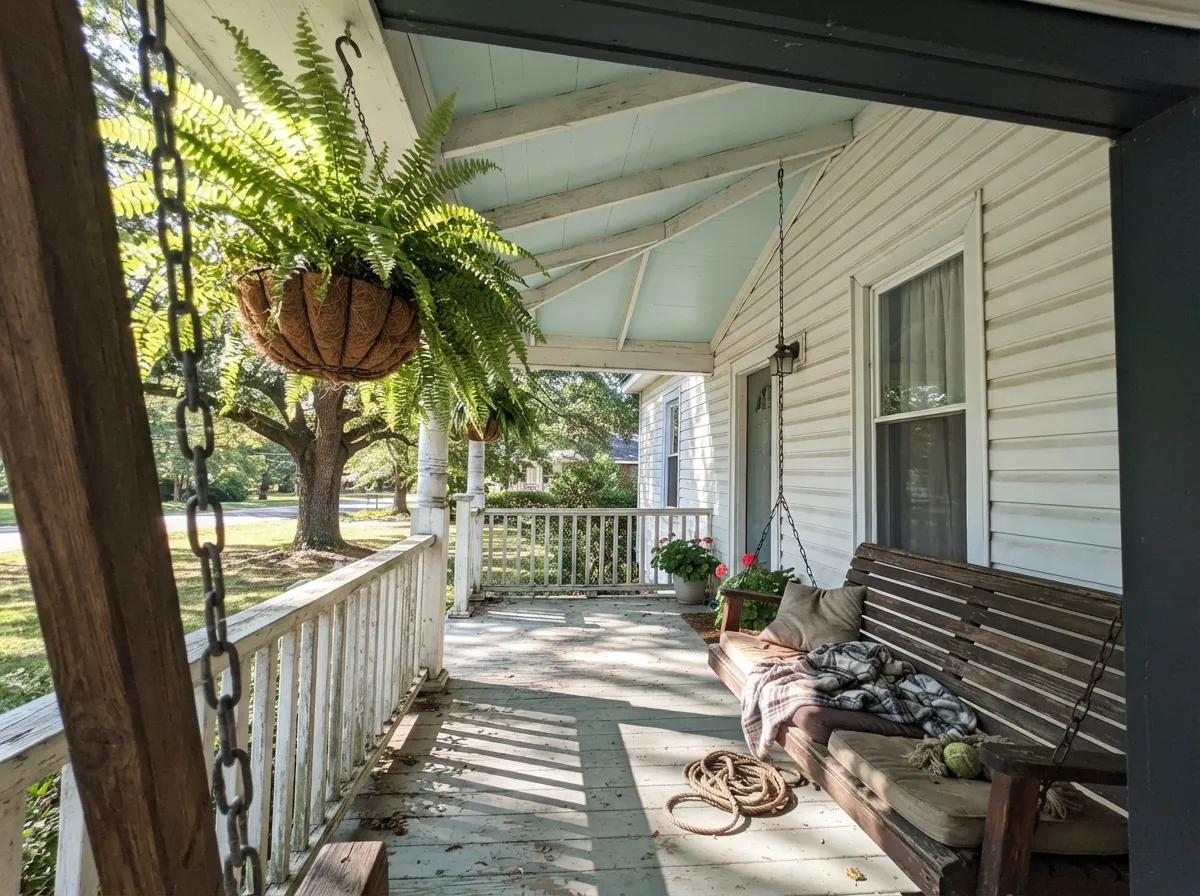The classic haint-blue move: on a porch ceiling it reads like open sky, not paint.