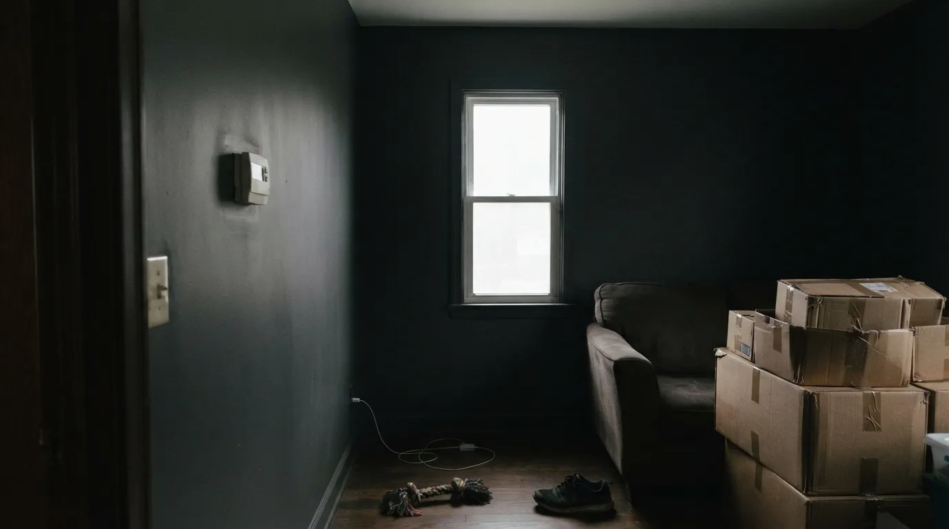 The honest shot: no real light, no accent lamp — the near-black wall stops reading as a color choice and starts reading as a dark gap in the room.