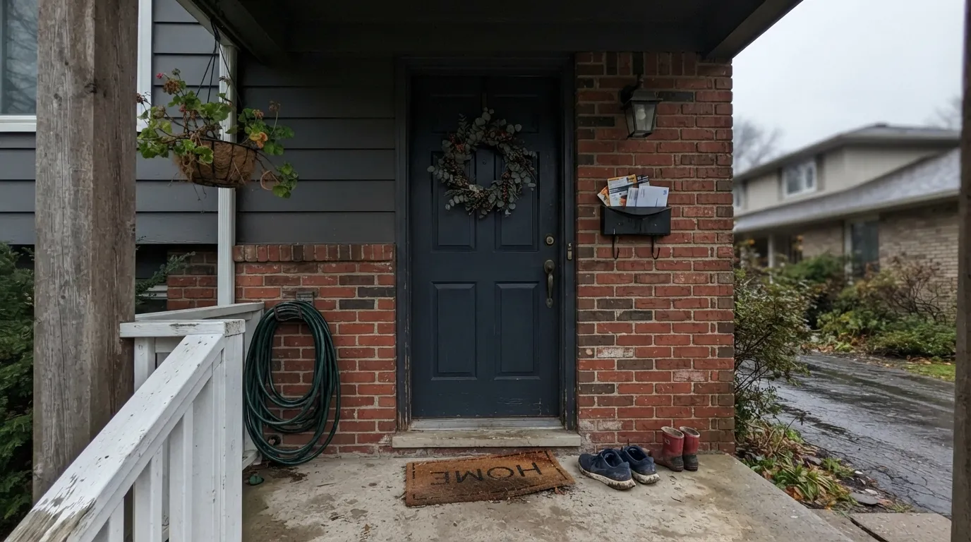 The honest shot: under a shaded porch with no direct light, Midnight Blue loses its blue identity completely and reads black — the situation behind every "it looked navy in the store" surprise.