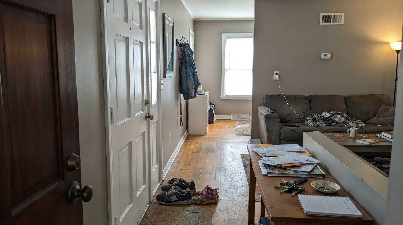 Milk Paint on trim against a mid-tone greige wall — its real job, and where its lack of personality is exactly the point.