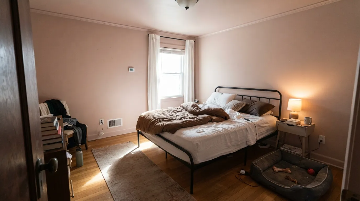 Color-drenched and lit by real south sun — the walls read rich, latte-warm taupe, not pink. This is Mocha Ice at its best.