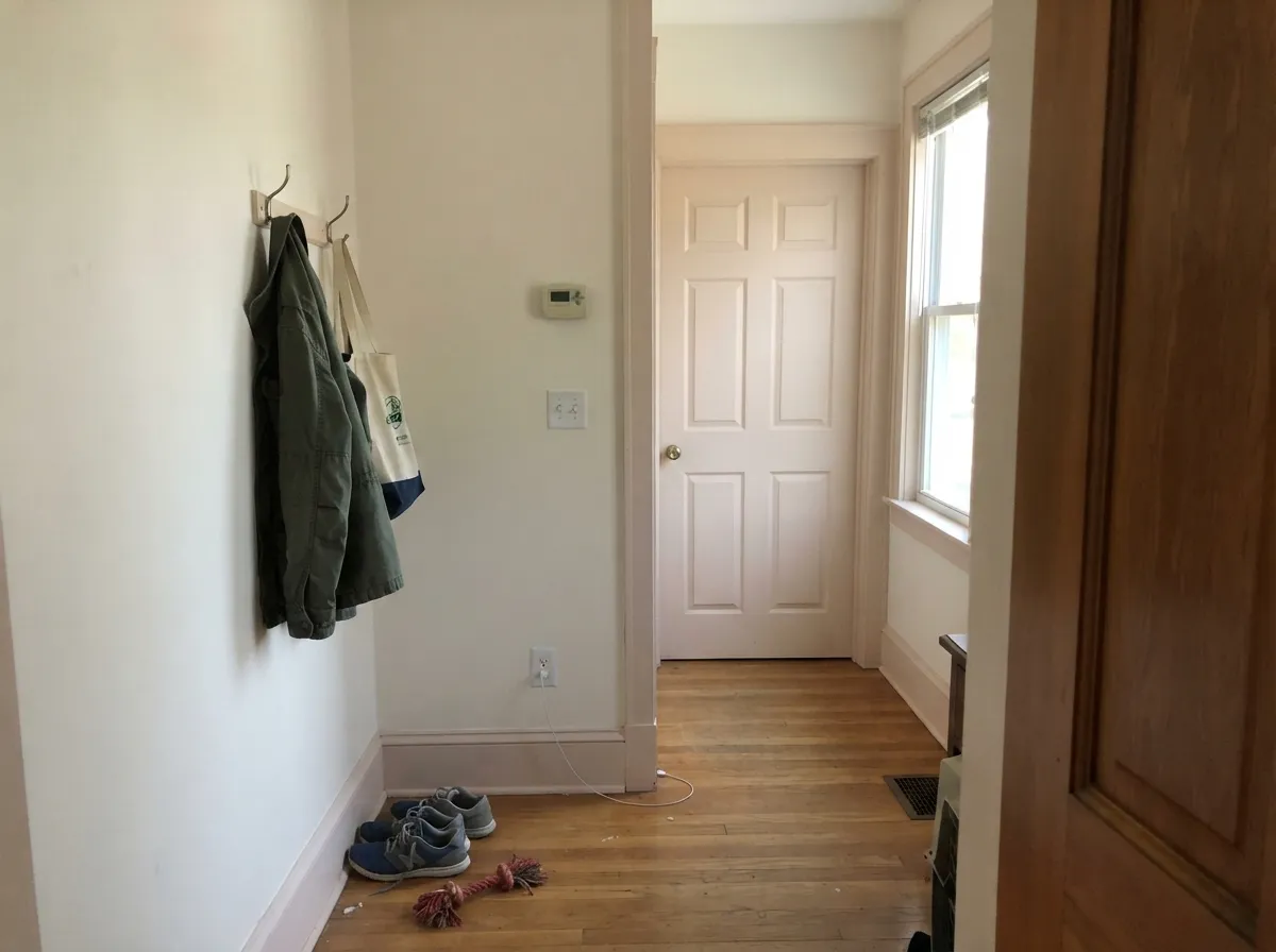 As trim under a slightly deeper warm white, it softens the line instead of cutting it — the classic near-white trim job.