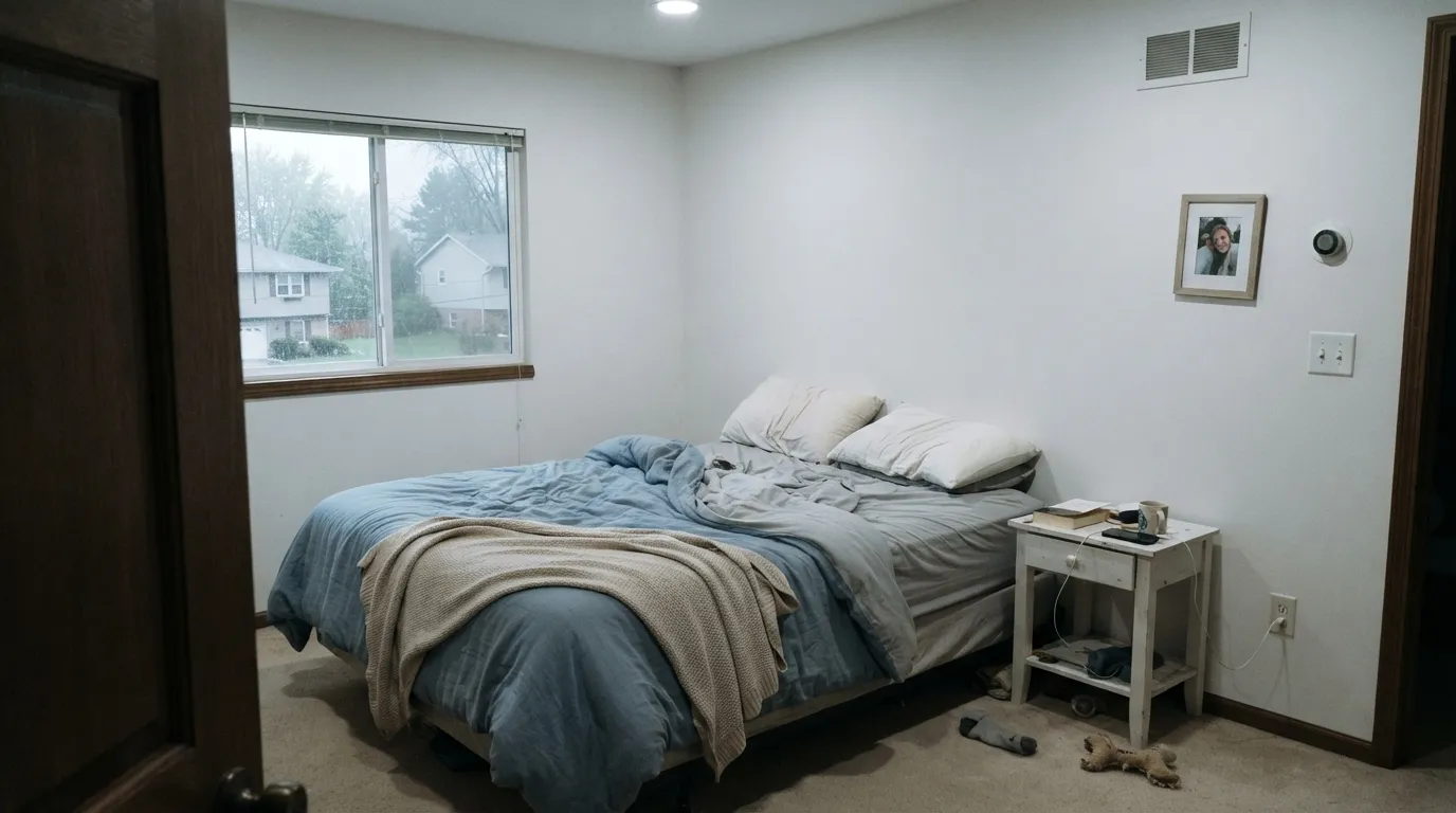 The honest shot: dim north light and cool LEDs strip the warmth out entirely, leaving what looks like plain builder white — the disappointment behind most "it looked beige on the chip" stories.