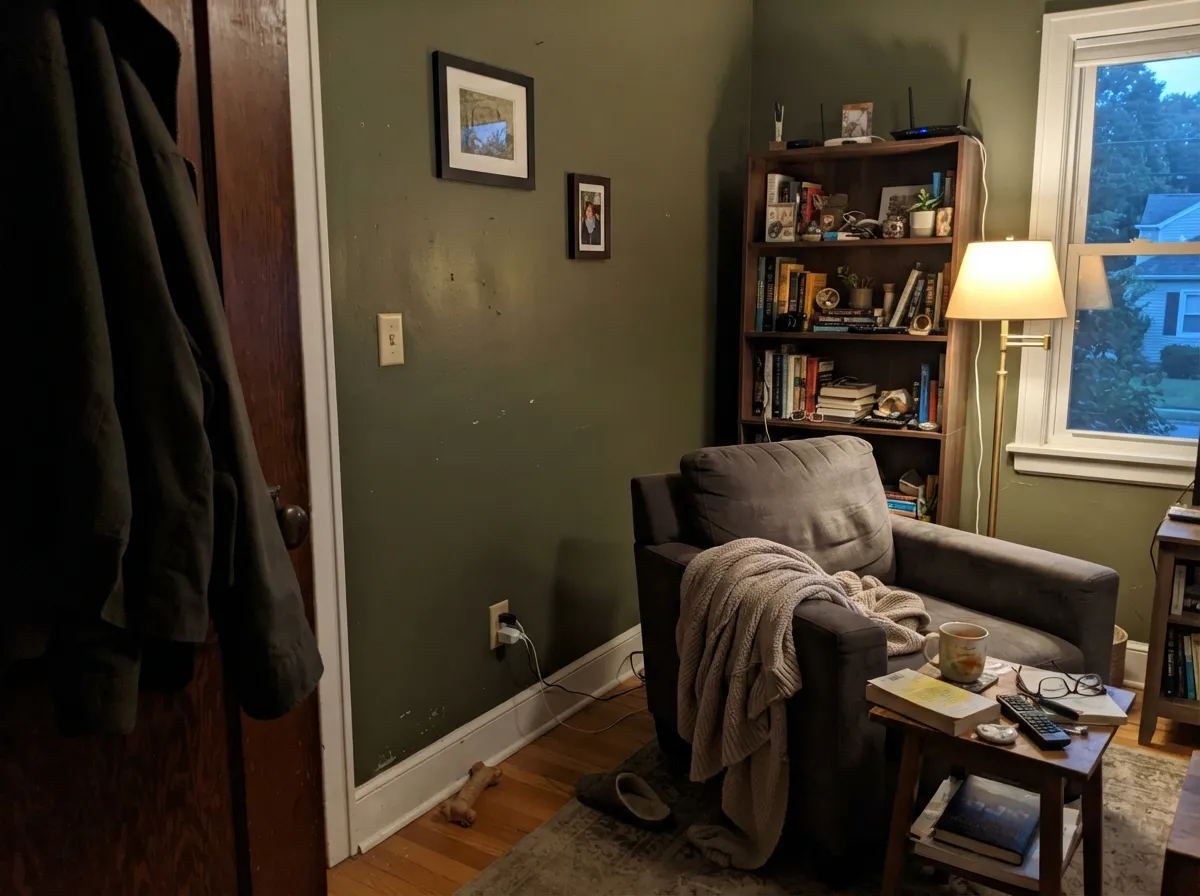 Under warm evening lamplight the olive turns velvety and deep — this color's natural habitat.