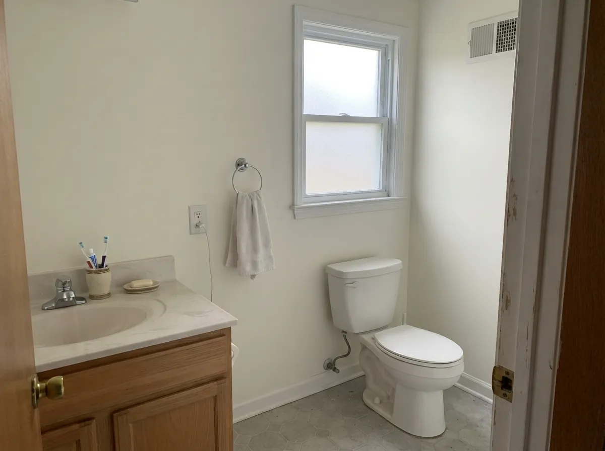Against white tile and marble it reads clean and bright with zero undertone drama — the safe, forgettable-in-a-good-way bathroom white.