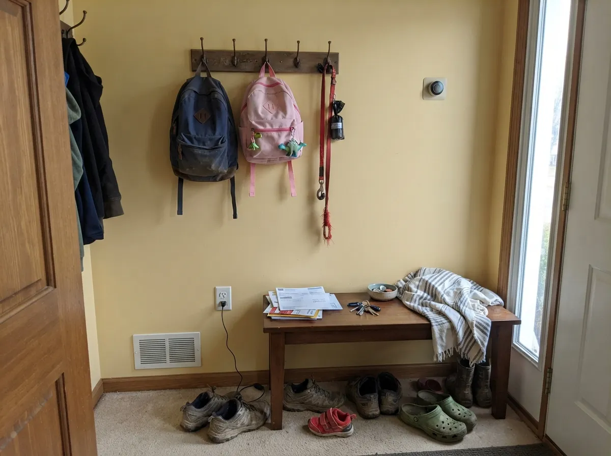 In a mudroom it hides everyday scuffs and grime better than a pale white would, and still feels like a warm welcome.