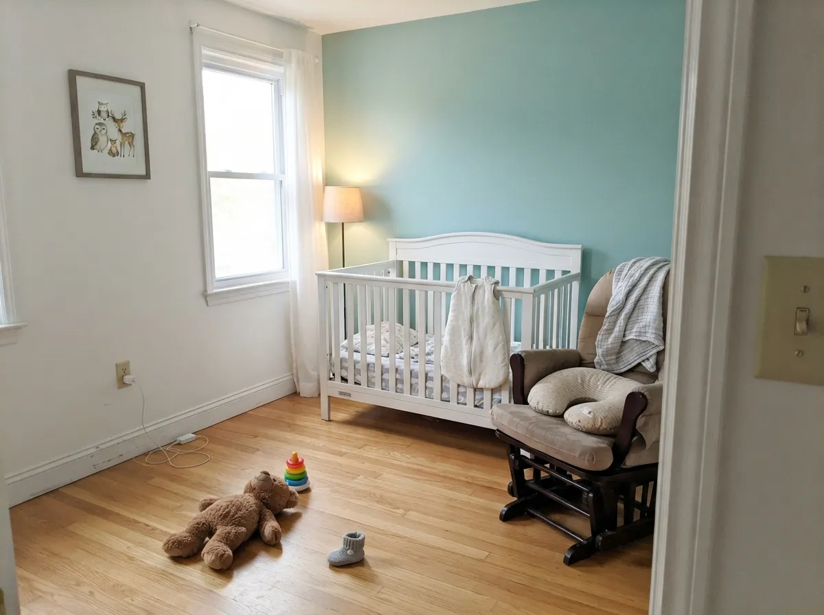 In a nursery it's calm without being cold — present enough to notice, quiet enough to sleep in.