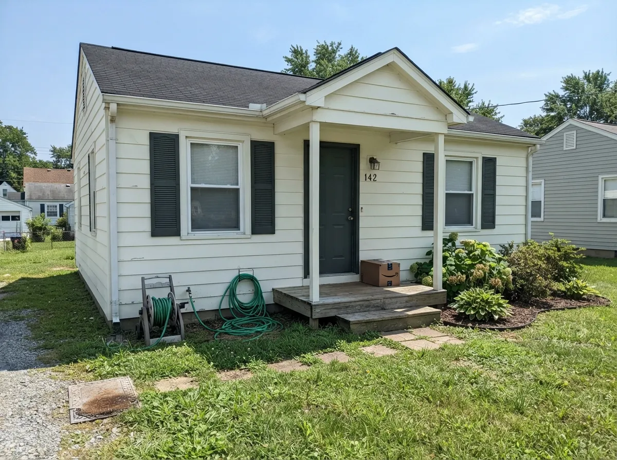 The exterior strength: bright Polar Bear siding against dark charcoal-green trim, the modern-farmhouse pairing Behr itself recommends.