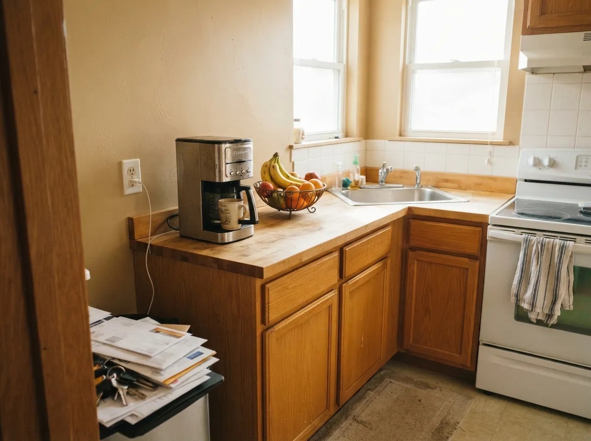 Beside butcher block and golden cabinets it reads sandy and warm — its best kitchen pairing.