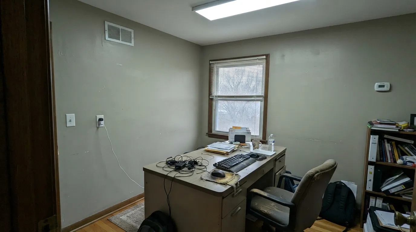 The honest shot: cool LED overhead and no daylight, and the khaki disappears entirely — flat gray-green is what buyers describe when they say it "looked wrong" the first night.
