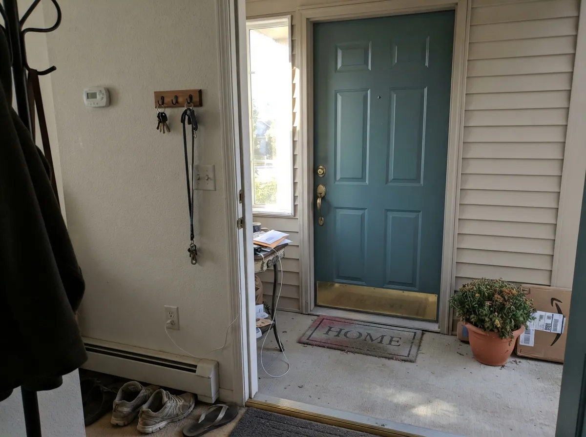 The color's best-documented job: a front door in full daylight, where the semi-gloss finish and thick coverage hide old wear in one coat.