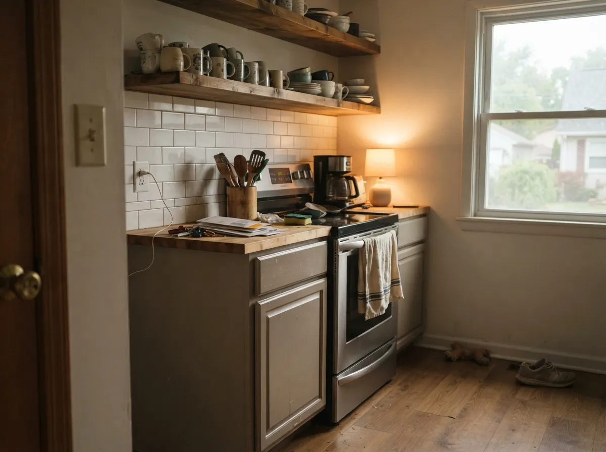 Its best-documented job: semi-gloss on cabinets against white tile, wiping clean and staying soft instead of stark.