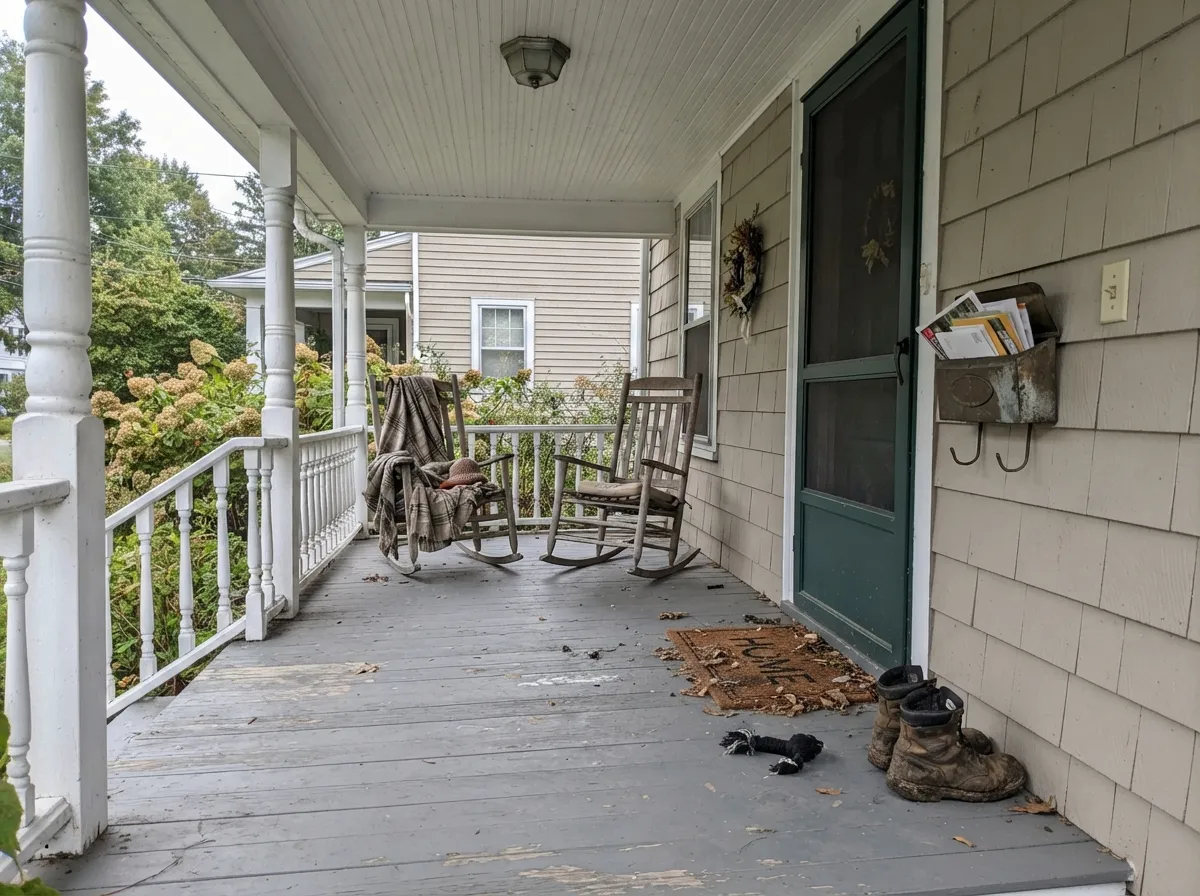Under a porch roof it holds its depth all day, and it hides pollen and boot dirt better than any tan floor color.