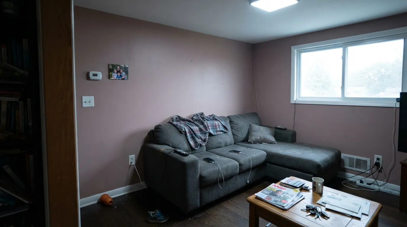 The honest shot: cool LEDs and gray-day north light drain the warmth and leave Spiced Brandy looking dusty, not rich — the light this color needs you to avoid.